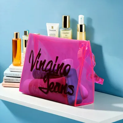 Stylish Transparent Pink Vinyl PVC Bag with Button Closure
