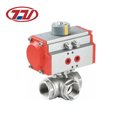 Stainless Steel 3 Way Pneumatic High Flow Non Retention Threaded Ball Valve for Water