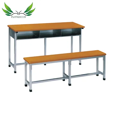 Durable Wooden Double Desk and Chair Set for Learning