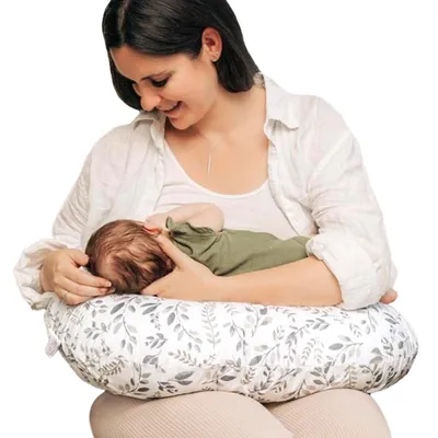 Nursing Pillow Original Support, Gray Taupe Leaves, Ergonomic Nursing Essentials for Bottle and Breastfeeding, Firm Fiber Fill, Removable Nursing Pillow Cover