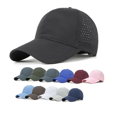 OEM Custom Waterproof Quick Dry Laser Cut Hole Perforated Hat Unstructured 6 Panel Running Men Sport Baseball Cap