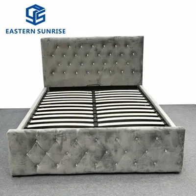 Faux Diamond Leather Fabric PU High Headboard Storage Bed Frame