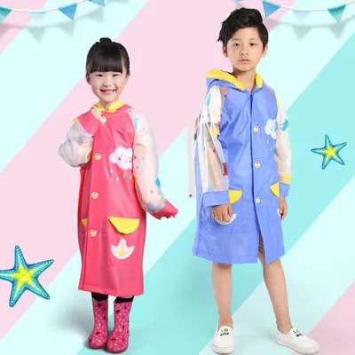 Three Colors PVC Kid Raincoat with Backpack Child Rainwears