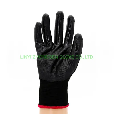 Most Popular 13G Black Plyester Black Nitrile Coated Gloves