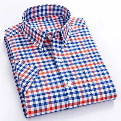 Men's Personalized Logo Short Sleeve OEM Classic Summer Casual Plaid Shirts