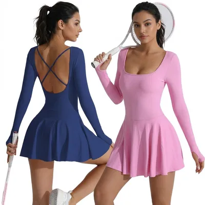 Jumpsuit Fitness Sports Tennis Dress Gym Clothing Long Sleeve One-Piece Workout Women Tennis Wear