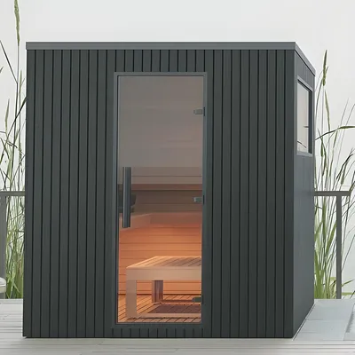 Custom Triunity Outside Sauna 4 Person Traditional Dry Square Sauna Room with Contemporary Mixed-Material Architectural Cladding for Finnish Sauna Chamber Proje