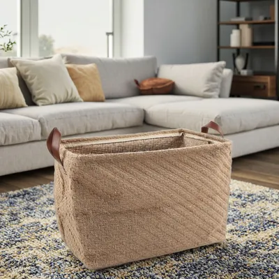 Custom Best Storage Baskets Burlap Rectangle Eco Friendly Jute Storage Basket with Handles for Home Use