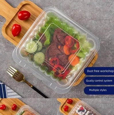 7.5*7.5*Inch Clamshell Disposable Lunch Box Clear Microwavable Plastic PP Food to Go Takeaway Container with Lid