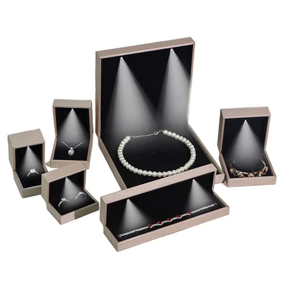 Brushed Leather LED Flip-Top Jewelry Box