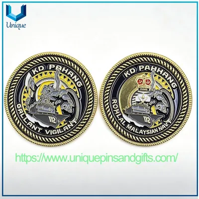 Custom Design Royal Malaysian Navy Kd Pahang Vessel Enamel Gold Challenge Coin