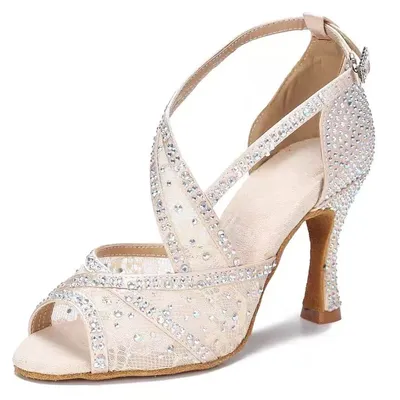 Fa-112 Black Rhinestone Latin Dance Women's Shoes Adult High Heels Soft Soled Dance Shoes