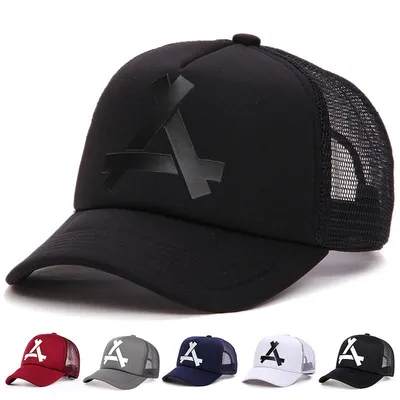 Letter a Breathable Mesh Baseball Cap Men Women Dad Hat Black Summer Mesh Cap Adjustable