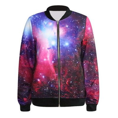 Color Printed Jacket Galaxy Red Women Coats Jaqueta Jeans Feminina Women Zipper Blazers and Jacket Women's Casaco Feminino