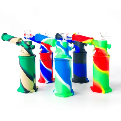 8inches Silicone Torch Water Pipe with Glass Bowl Glass DAB Rigs Smoking Pipe