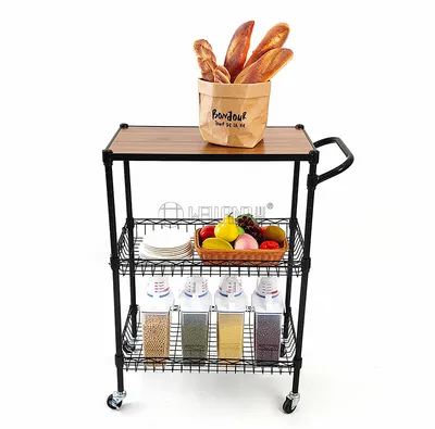 Guangdong Mobile Kitchen Food Service Trolley Storage Island with Bamboo Fiber Board