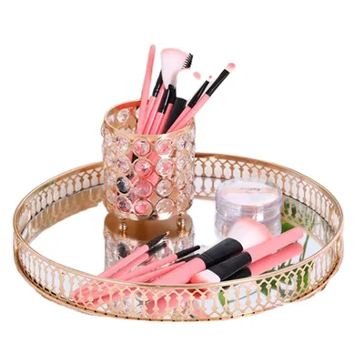 Home Crafts Decoration Iron Round Luxury Fruit Plate Storage Tray