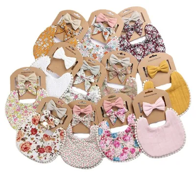 Colorful Print Flower Cotton Bib with Hand Band
