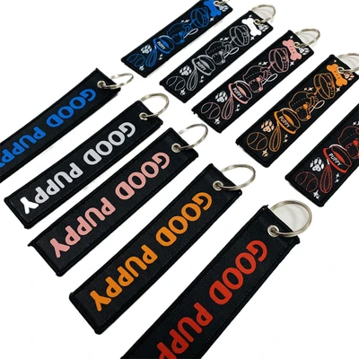 Factory Custom Designed Personalized Logo Embroidery Fabric Woven Embroidered Key Chain