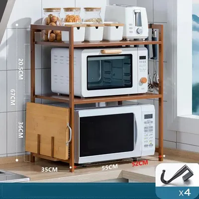 Elegant Double-Layer Bamboo Kitchen Organizer and Microwave Shelf