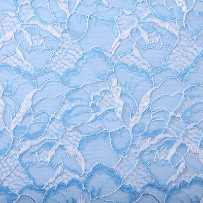 Blue and White Nylon and Polyester Two-Color Fashion Lace Fabric