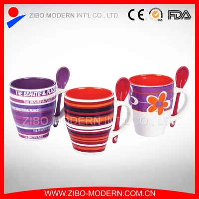 12 Oz Color Ceramic Mug Cup Print with Spoon