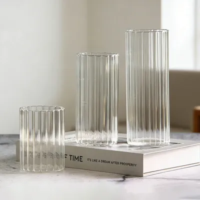 Straight Cylinder Ribbed Highball Glasses Bar Glass Drinkware