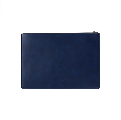 OEM ODM Navy Blue A4 B5 Leather Storage Bag with Zipper Closure