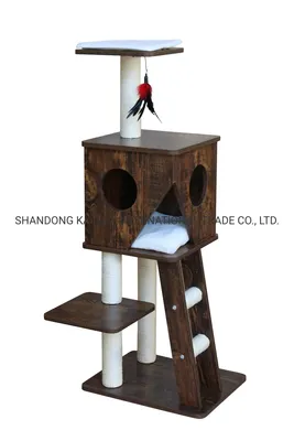 Stylish Laminated Board Cat Tree with Ladder and Platform Modern Pet Products