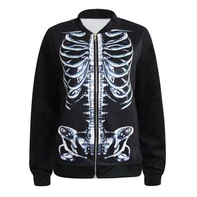 Black Women Clothes Zipper Coats Jaqueta Jeans Feminina Mechanical Bone Printed Blazers and Jacket Women's Autumn Female Coat