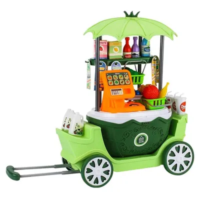 Supermarket Play Set for Kids 50PCS Store Cart Pretend Play Toys Portable 4 in 1 Trolley Case with Wheels for Toddlers