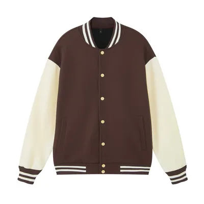 Coffee Brown Causal Performance Men Custom Varsity Jacket Breathable Clothing Embroidered Customized Zip Sweatshirt