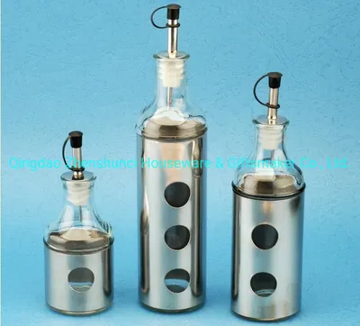 Wholesale Cooking Glass Oil Bottles Stainless Steel Oil Sauce Vinegar Glass Dispenser