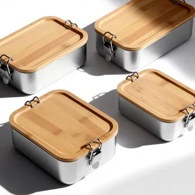 Sustainable Stainless Steel Tableware Food Container Eco Friendly Food Packing Storage Bento Lunch Box with Bamboo Cover for Daily Storage