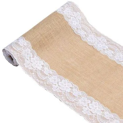 Natural Hessian Jute Lace Burlap Table Runner for Wedding Party Rustic Decor