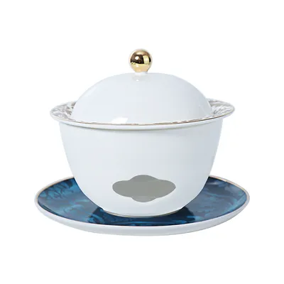 Tea Party Gold Edge Porcelain Cubilose Soup Bowl Blue Bone China Tureen