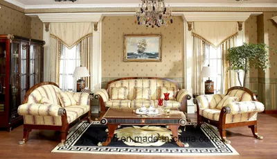 Spanish Classi⪞ Al Lu&sime; Ury Solid Wood Fabri⪞ Sofa Sets