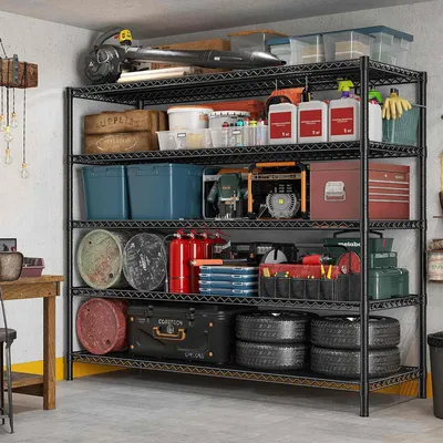 Custom Black Powder Coated Multi Layer Stacking Wire Shelf Garage Warehouse Storage Rack