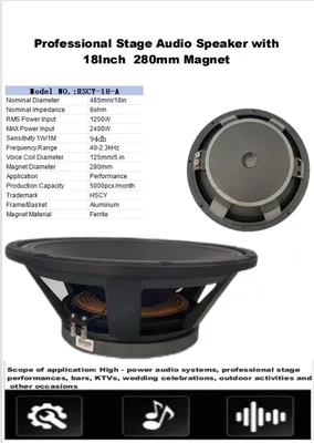 Wholesale 18 Inch Woofer 125mm Coil 280mm Magnet 700W RMS 2000W Max Speaker Driver