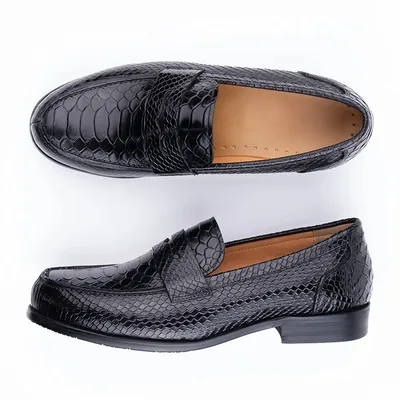 Stylish Snake Print Leather Loafers for Men - Casual Slip-on Shoes