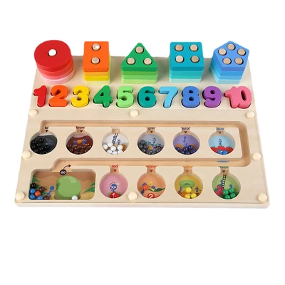 Children's Wooden Magnetic Quantity Color Count Classification Set of Pen Maze Walk Toys Logarithm Board Pen Maze Walk Toys