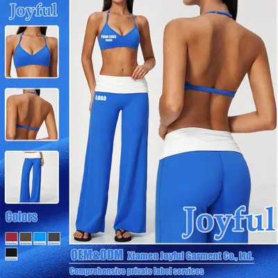Color-Blocking Sportswear Backless Bra+Baggy Pants Yoga Outfit Women S Gym Yoga Clothes