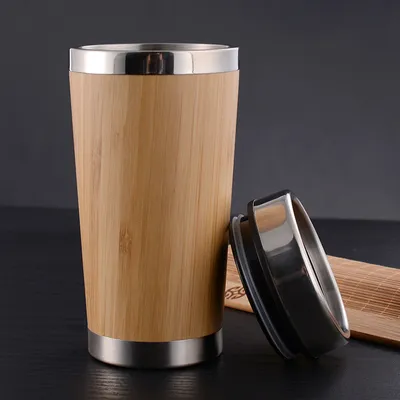Car Bamboo Travel Coffee Mug / Stainless Steel Inner /Bamboo Thermos Travel Cup