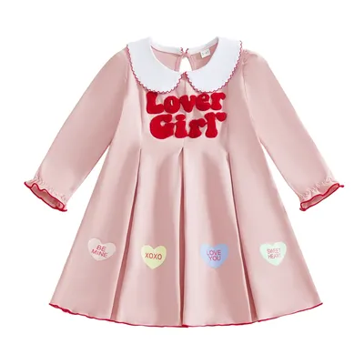 1 PCS Custom Tag Valentine's Day Cotton Autumn Winter Newborn Infant Toddler Clothes Baby Girls Dress