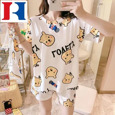 Wholesale Hot Style Summer Sleepwear Sweet Cartoons Pajamas 3 Pieces Set Women Printed Nightwear for Women