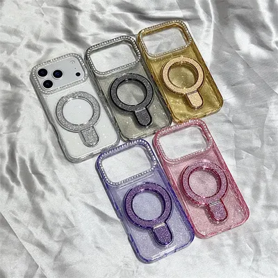 Camera Strass TPU with Magsafe Case Glitter Stand Phone Case for iPhone 17 PRO Max, 16, 15, and 14-Inch Models - Drop Protective