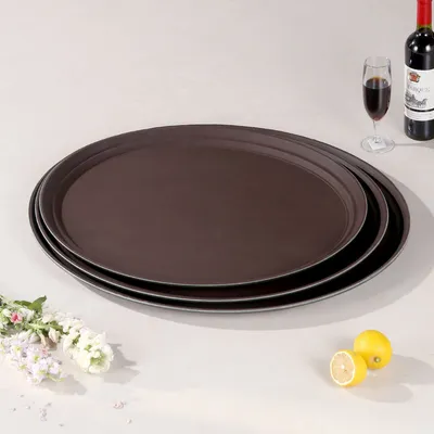 Brown Plastic Service Trays - Seamless Ova Non-Slip for Restaurants