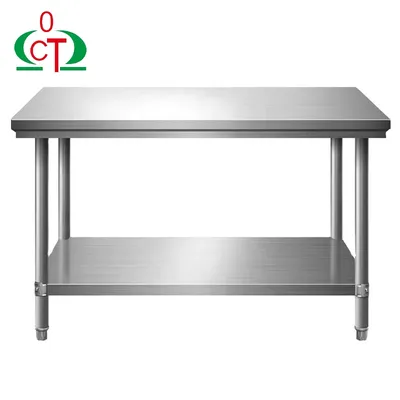 Adjustable 2-Layer Commercial Kitchen Workbench Stainless Steel Fabrication