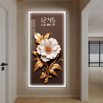 Living Room Decoration Flower LED Wall Art Picture Light Wall Clock Crystal Painting