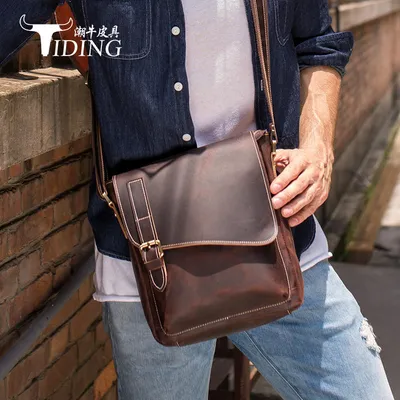 Custom M2406 Retro Men's Wear-Resistant Outdoor Leather Multi-Functional Crossbody Bag for Men